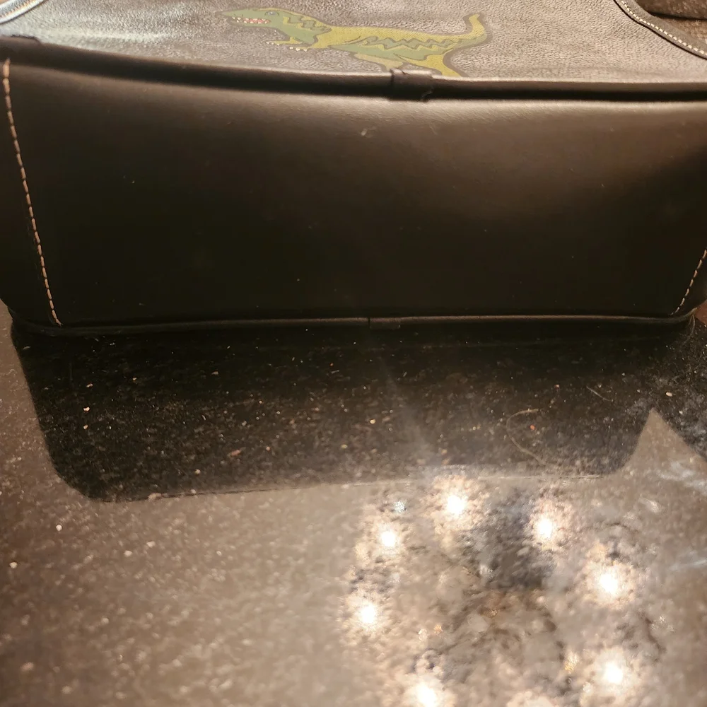 Coach Black Signature Canvas Messenger with Green Dino Patch